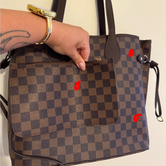 Handbags - Brown Checkered Tote Bag